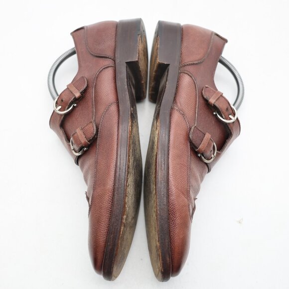 Salvatore Ferragamo Men\'s US Size 9 D Brown Leather Double Monk Strap Shoes main image 6